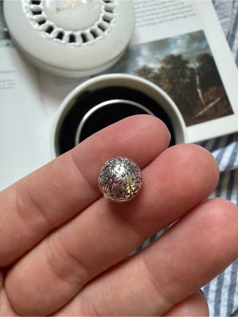 Sterling Silver Pandora Floral Dome Bead - Elegant Accent for Bracelets